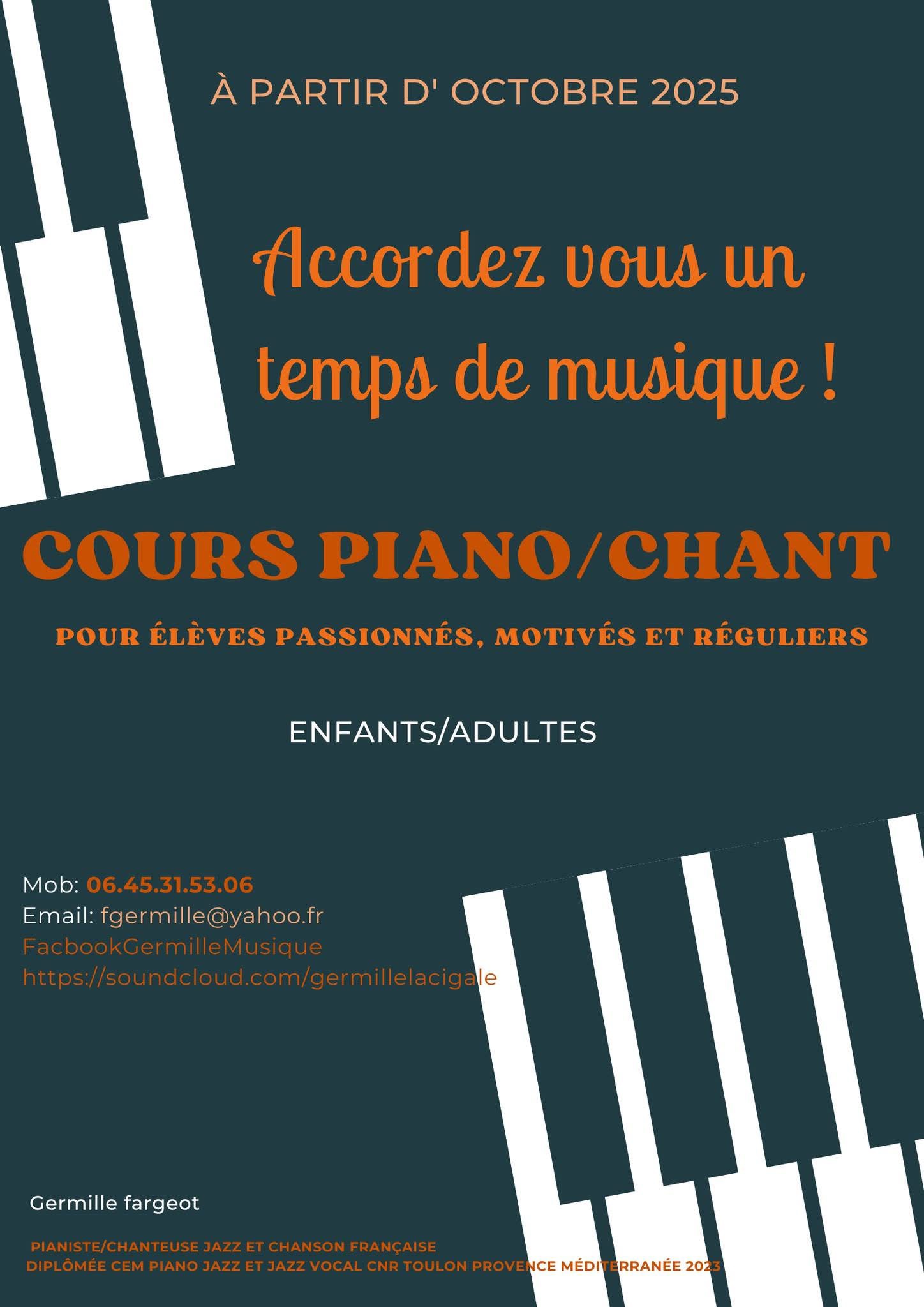 Autre, Chant, Chant de variété / pop, Clavier, Composition, Éveil musical, Piano, Piano Accordéon, Solfège